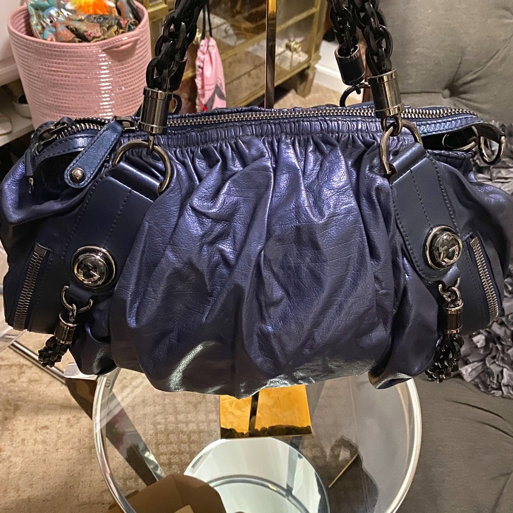 AUTHENTIC Gucci Metallic Midnight Blue Soft Leather Galaxy Satchel